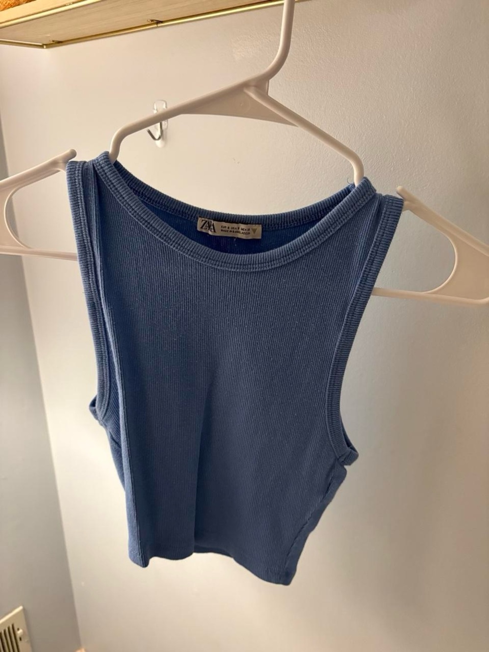 Zara Dusty Blue Ribbed Tank Top - Sleeveless Crop